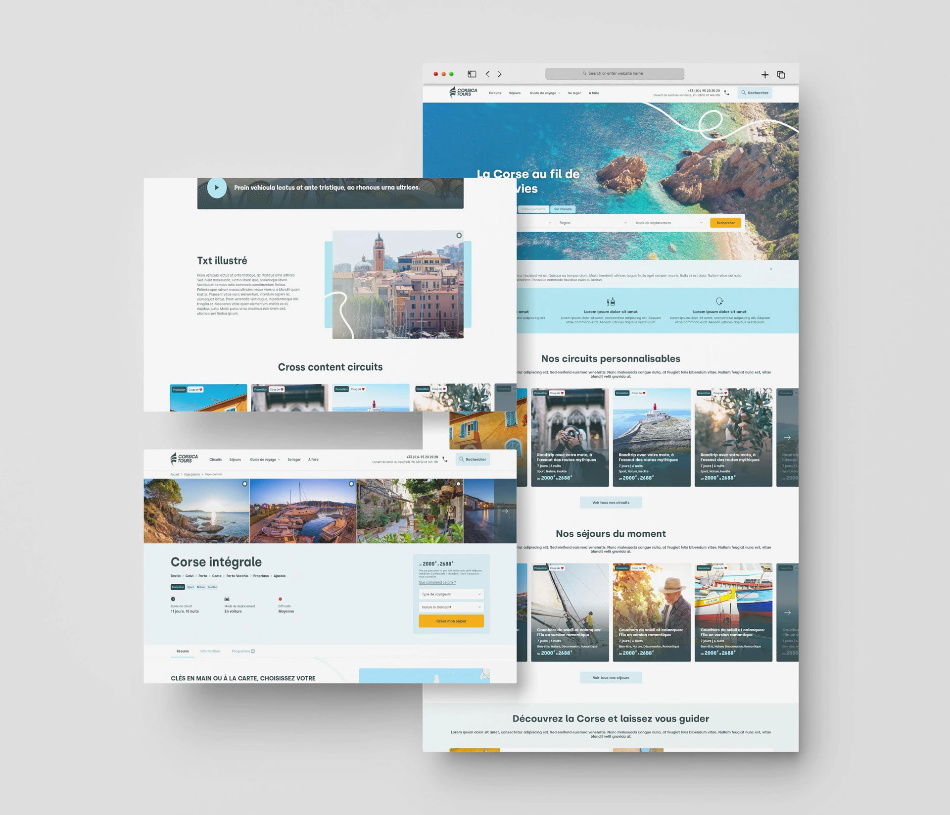 Maquettes desktop du projet Corsicatours