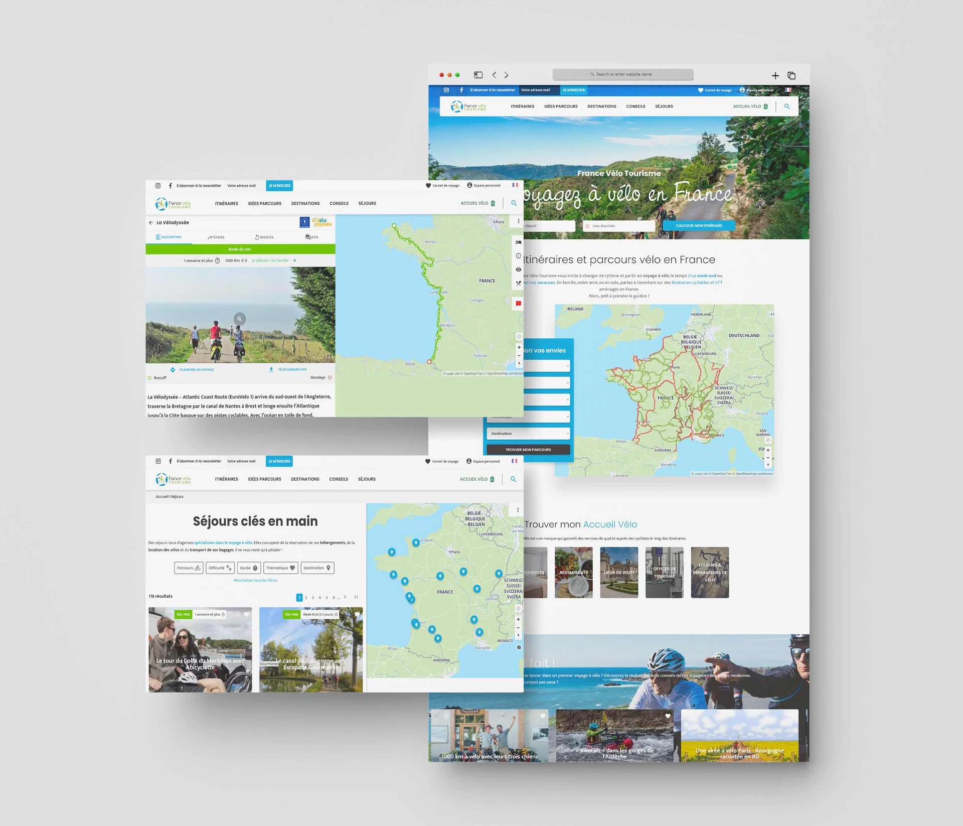 Maquettes desktop du projet France Vélo Tourisme